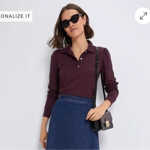 TUCKERNUCK Long Sleeve Pique Puff Sleeve Peggy Polo.  Medium